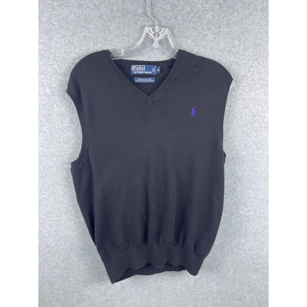Polo Ralph Lauren Sweater Vest Men's M Black V Neck Pullover‎ Pima Cotton